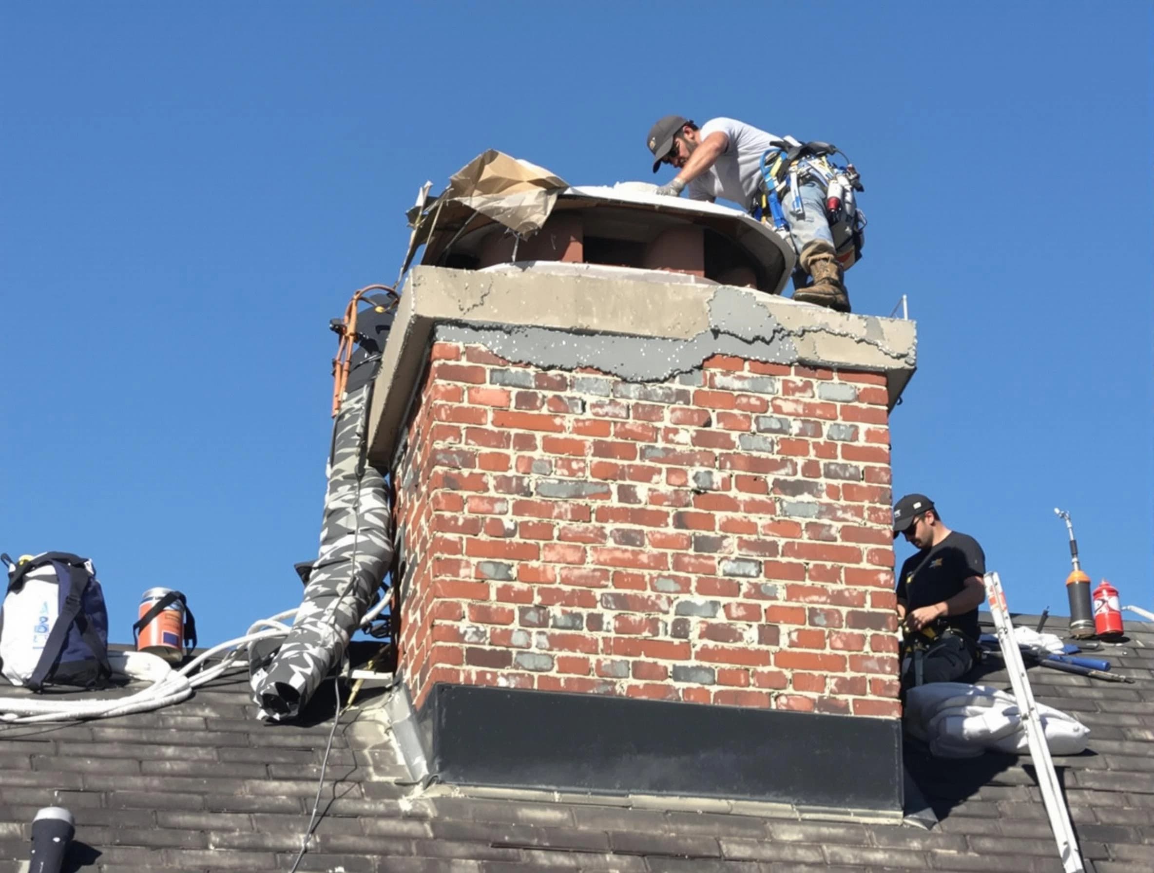 Vestavia Hills Chimney Sweep installing a custom chimney crown in Vestavia Hills, AL
