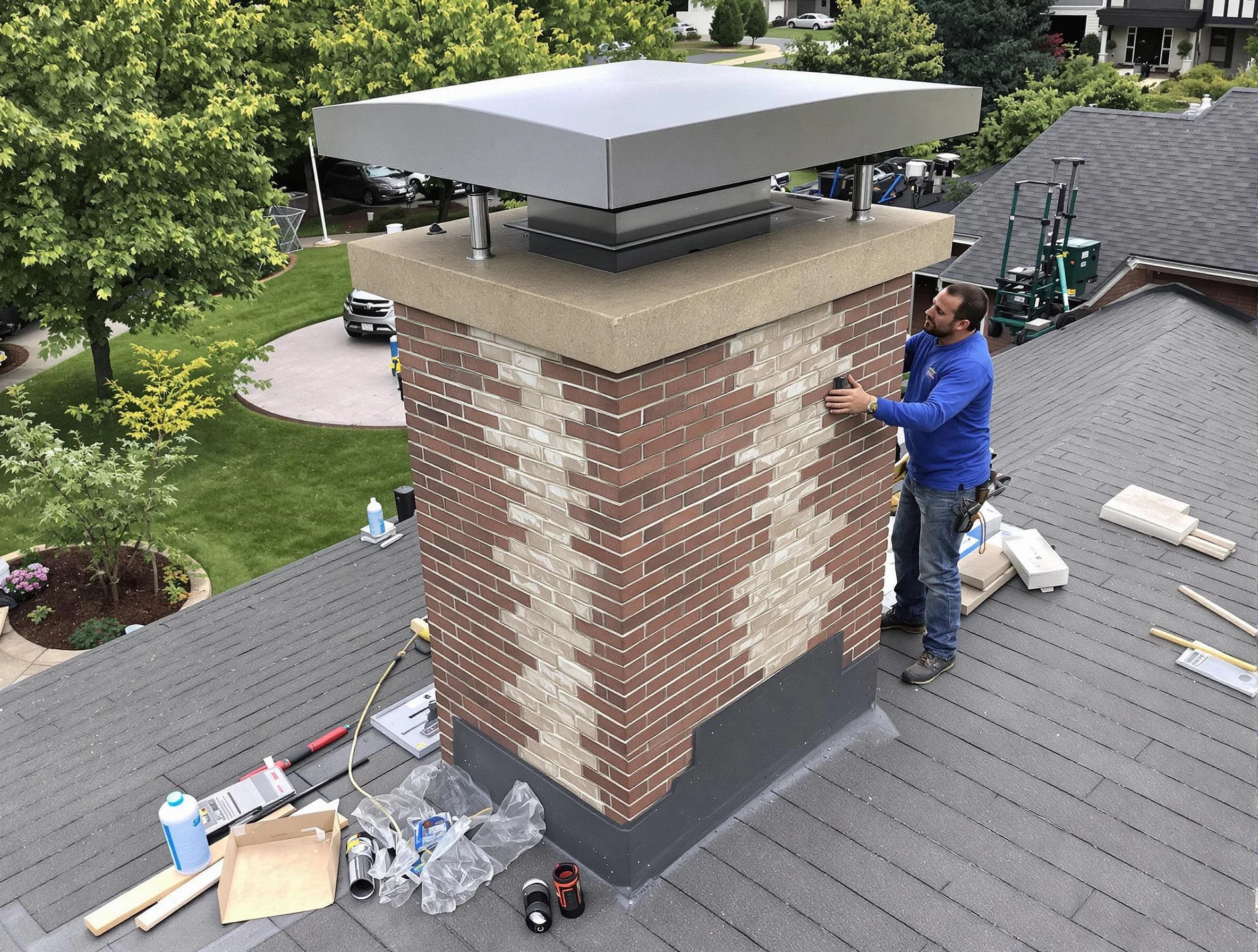 Vestavia Hills Chimney Sweep team working on a custom chimney remodel in Vestavia Hills, AL