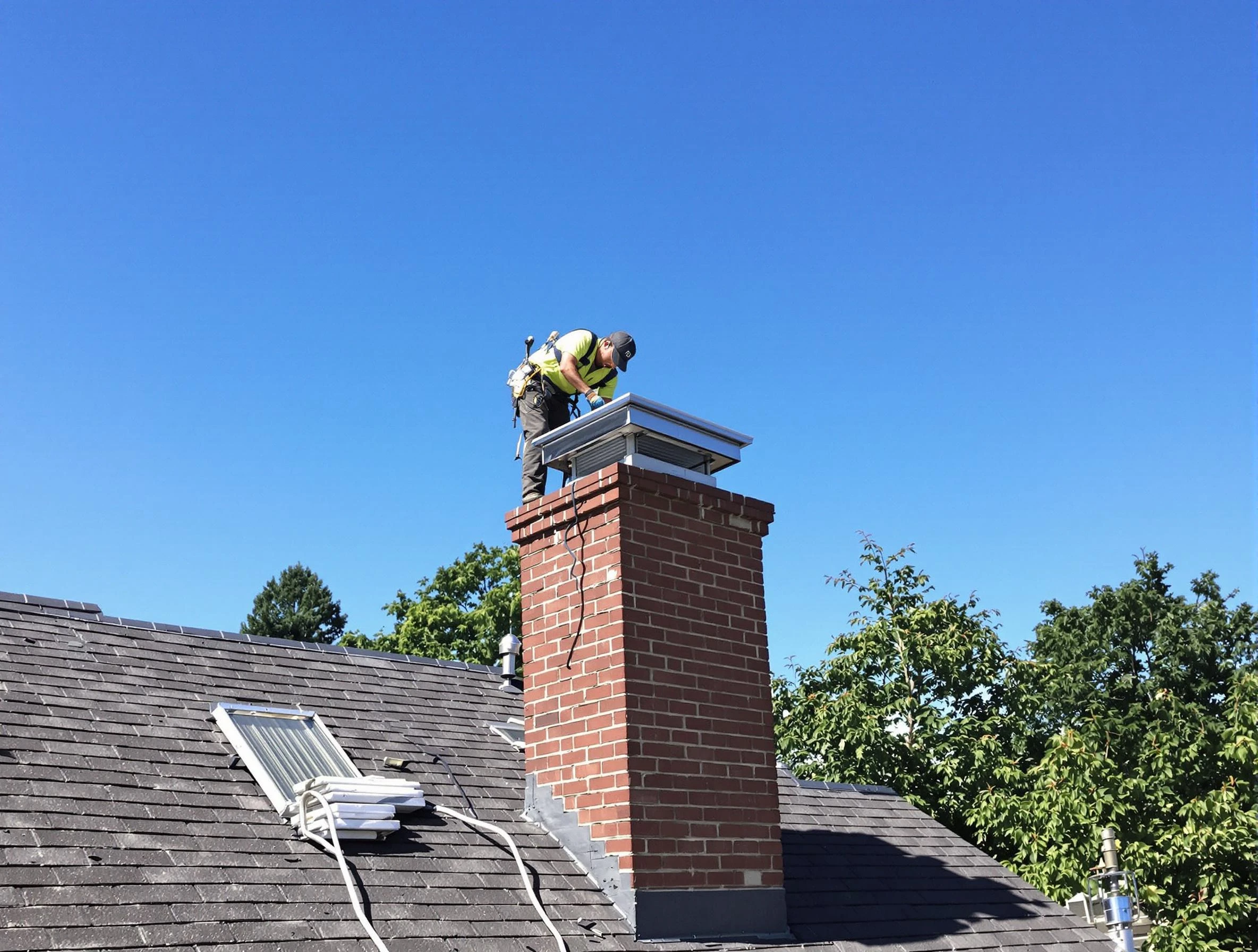 Vestavia Hills Chimney Sweep technician measuring a chimney cap in Vestavia Hills, AL