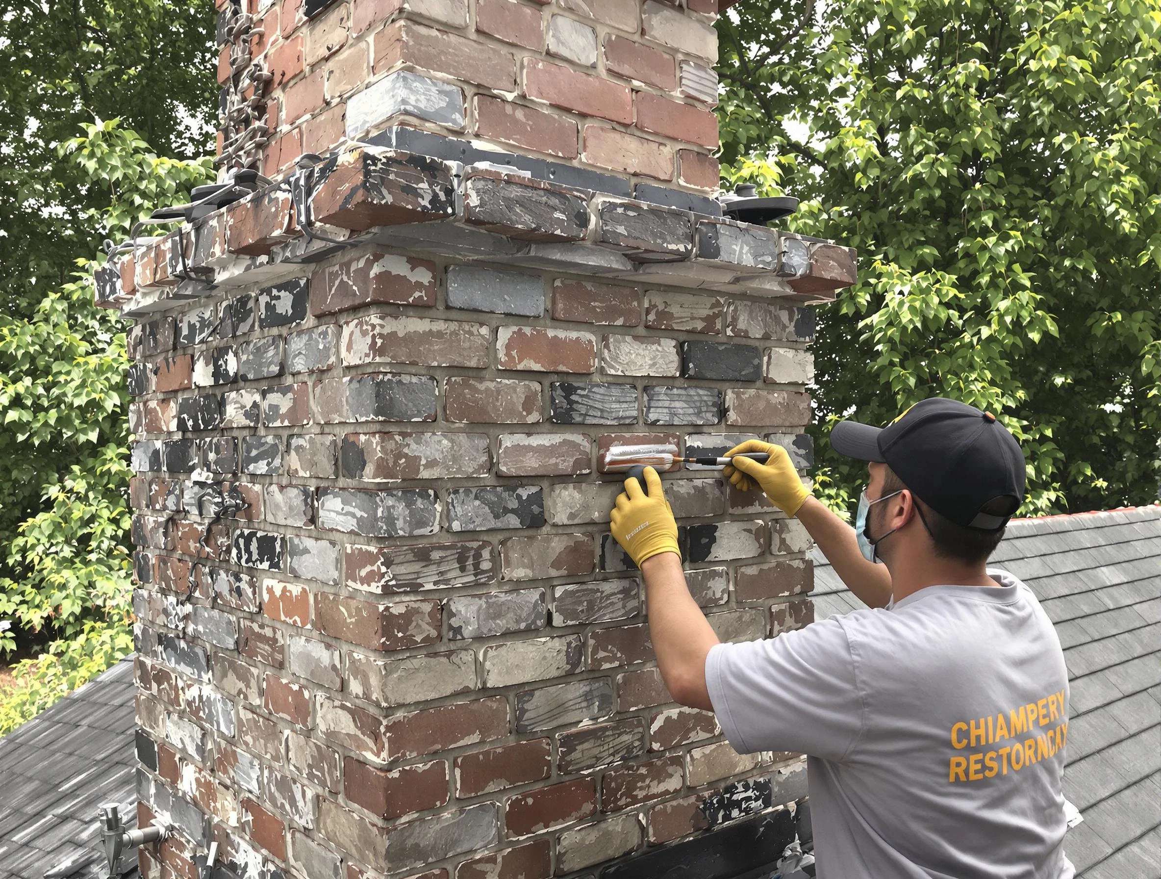 In-progress chimney restoration by Vestavia Hills Chimney Sweep in Vestavia Hills, AL